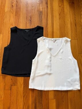 Babaton Aritzia White Sleeveless V-Neck Blouse Top Crepe Minimalist Size S